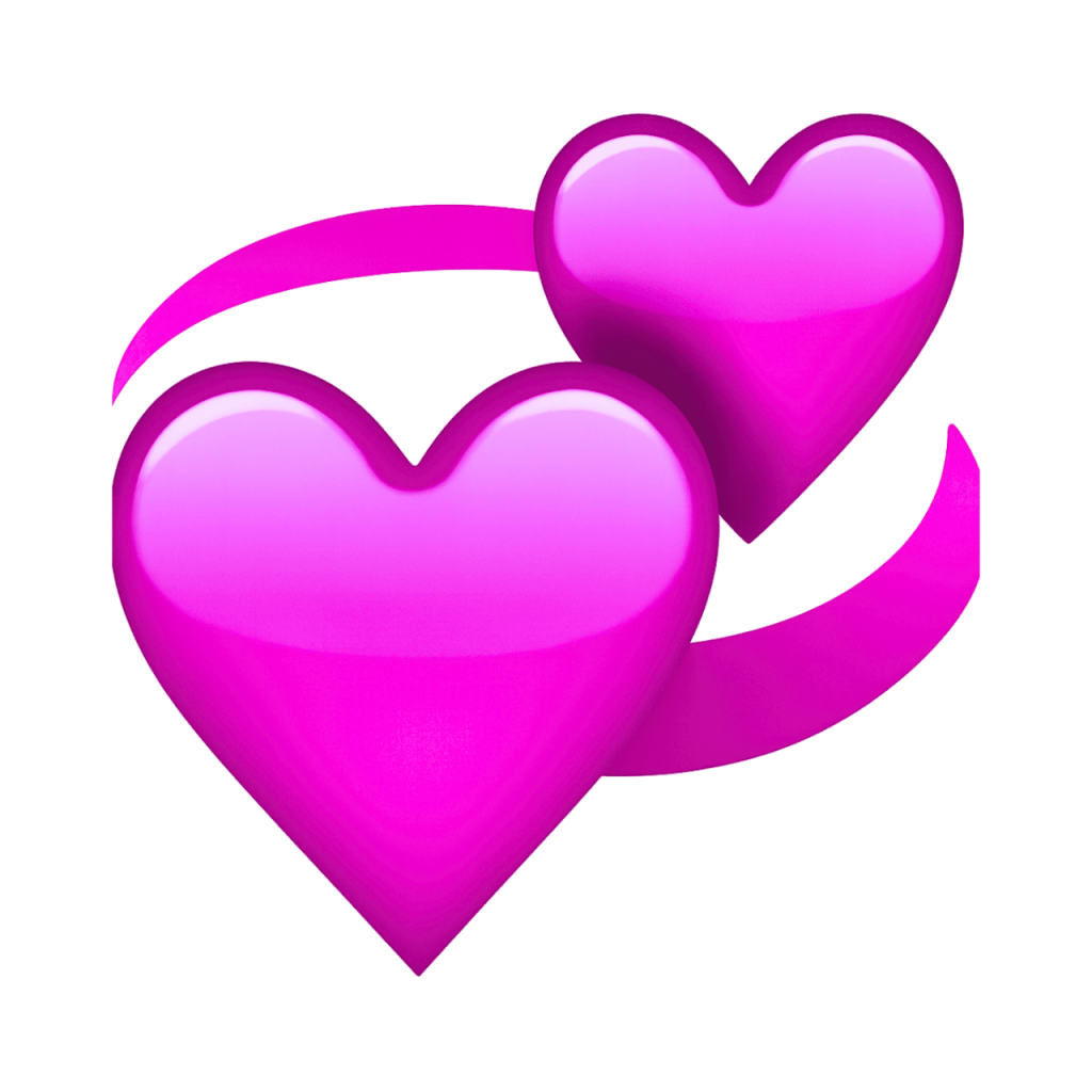 Two vibrant pink hearts rotating, connected by a pink swirling line on a black background.