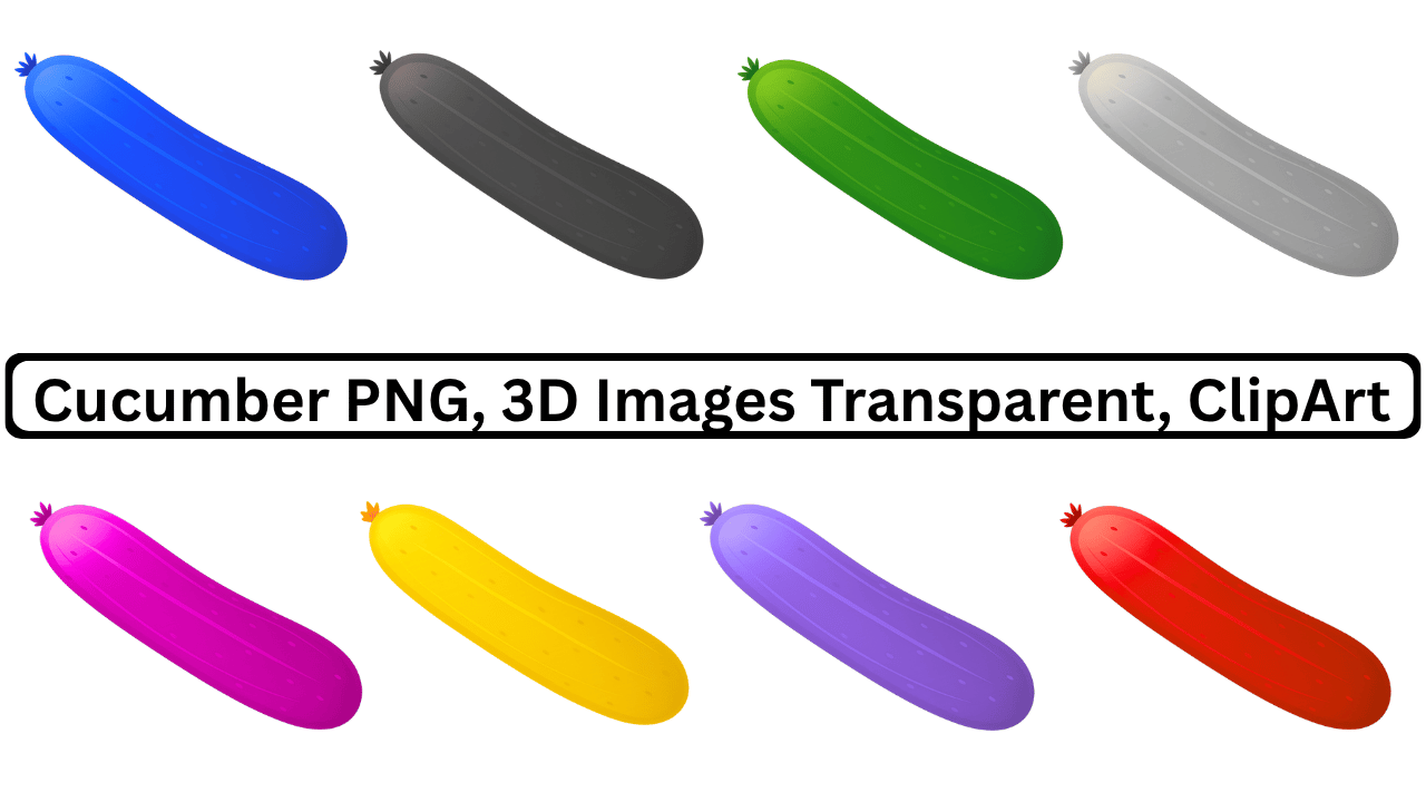 Collection of colorful cucumber illustrations on a transparent background.