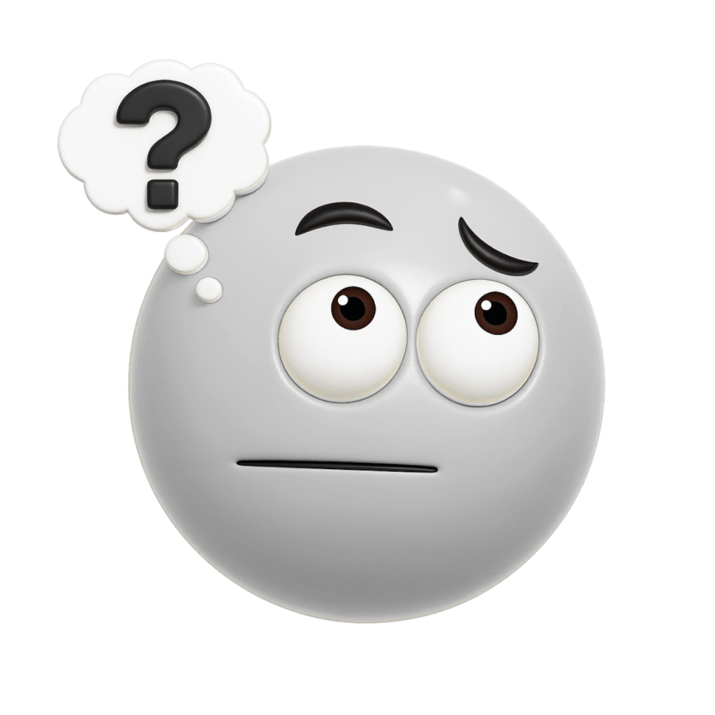 A white emoji with a confused expression and a question mark in a thought bubble.