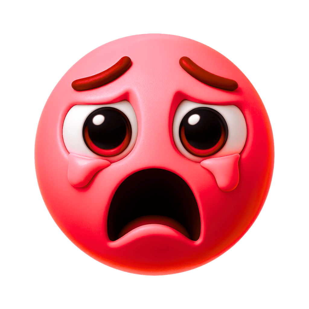 Red emoji with wide-open mouth screaming and tears, expressing intense distress or sadness.