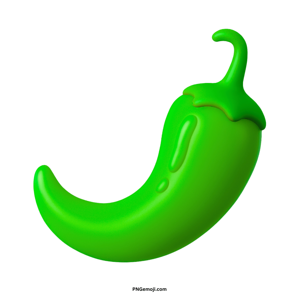 3D rendered vibrant green chili pepper with stem, fresh design