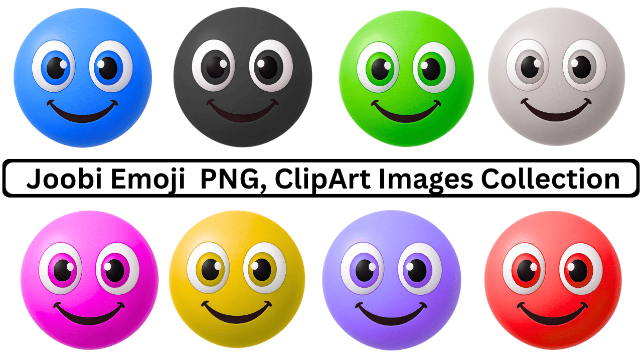 A colorful collection of happy Joobi-style emojis, perfect for clipart.