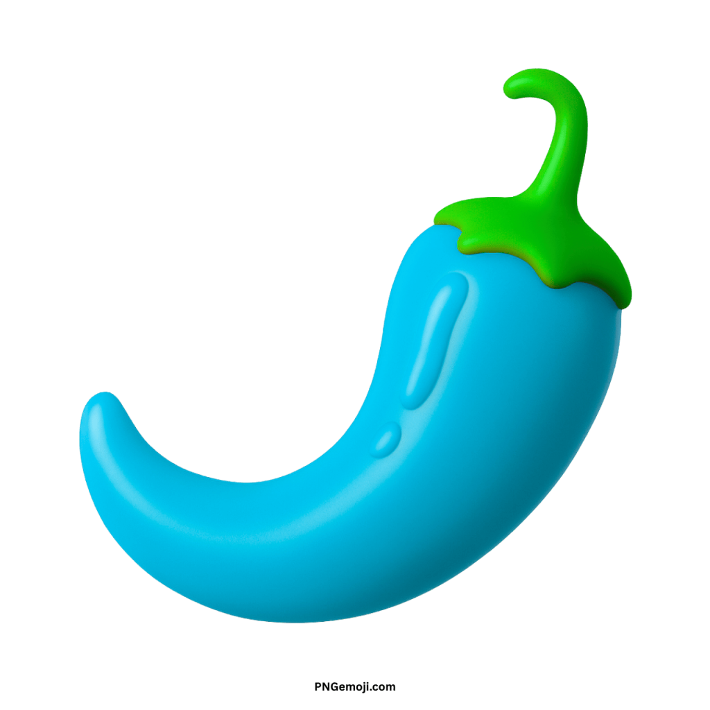 3D rendered light blue chili pepper with green stem, unique design