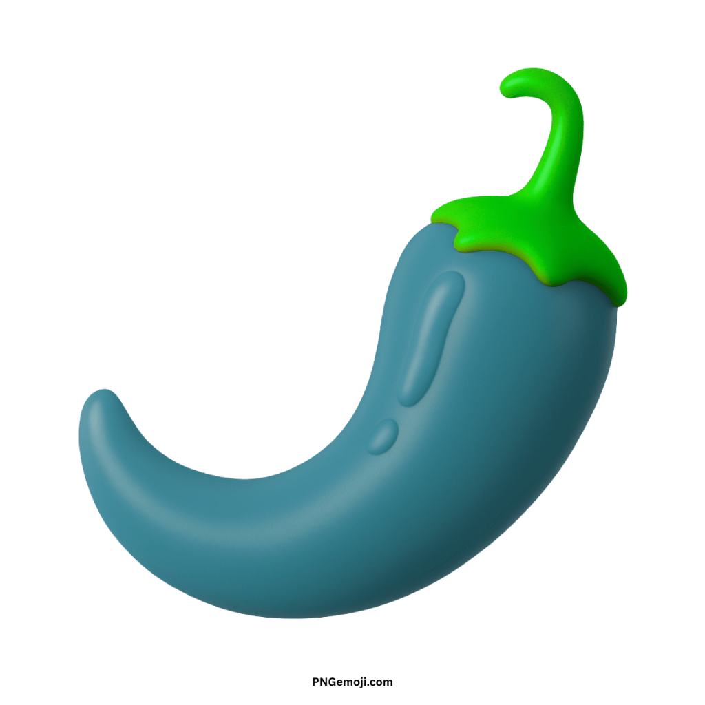 3D rendered muted blue chili pepper with green stem, calm design