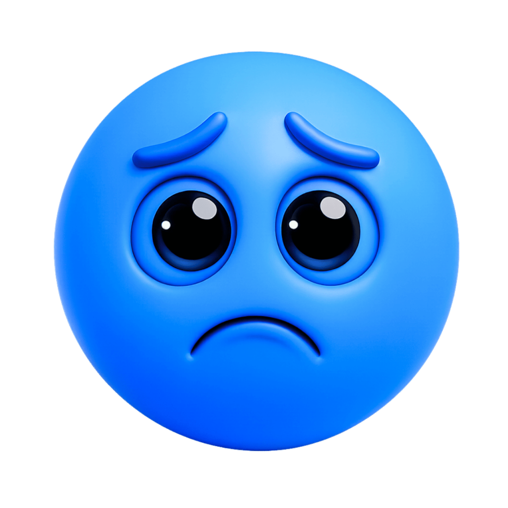 Blue emoji with sad, down-turned eyes and mouth, conveying deep sadness or crying.