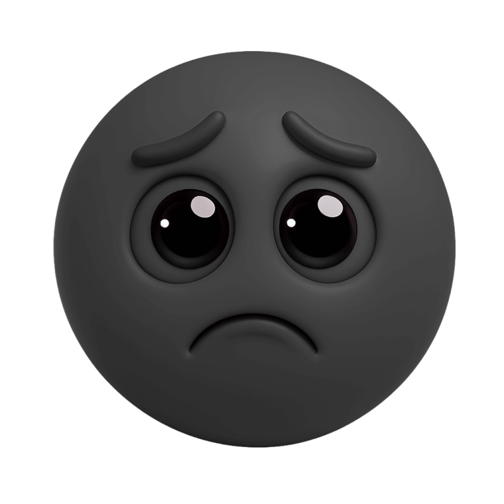 Grey emoji with sad, down-turned eyes and mouth, conveying deep sadness or crying.