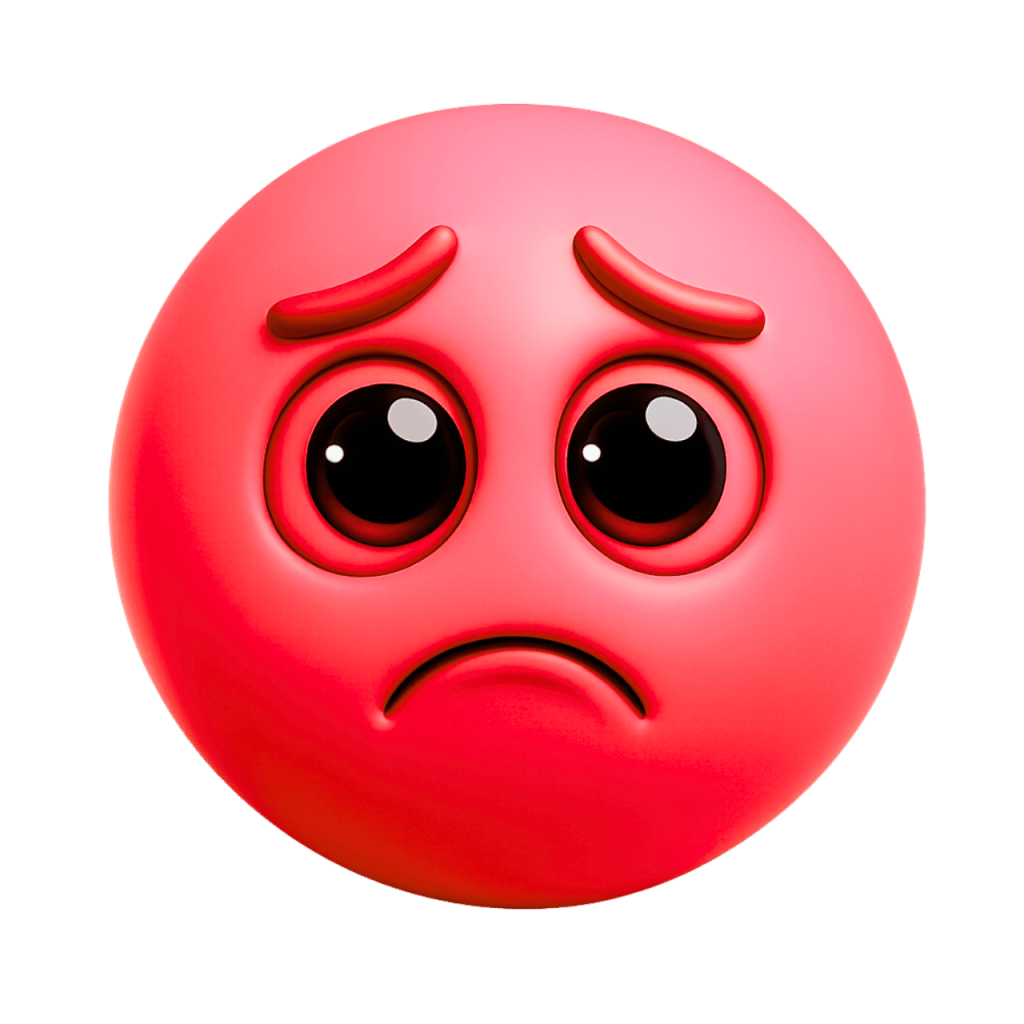 Red emoji with sad, down-turned eyes and mouth, conveying deep sadness or crying.