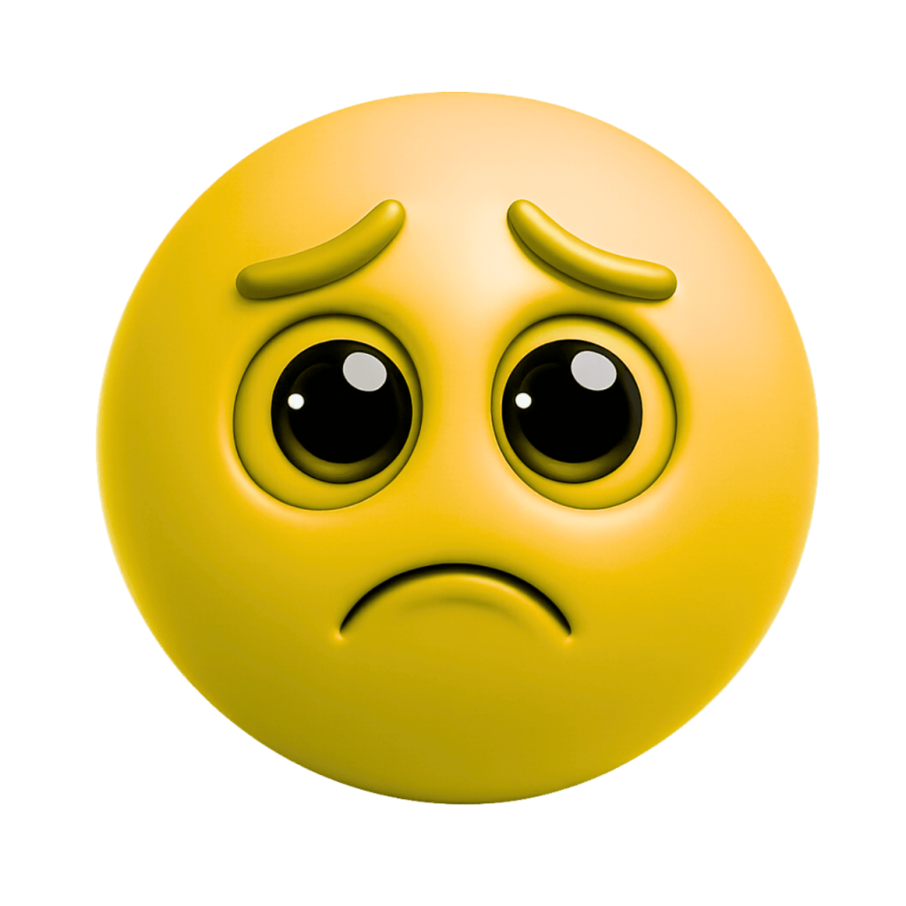 Yellow emoji with sad, down-turned eyes and mouth, conveying deep sadness or crying.