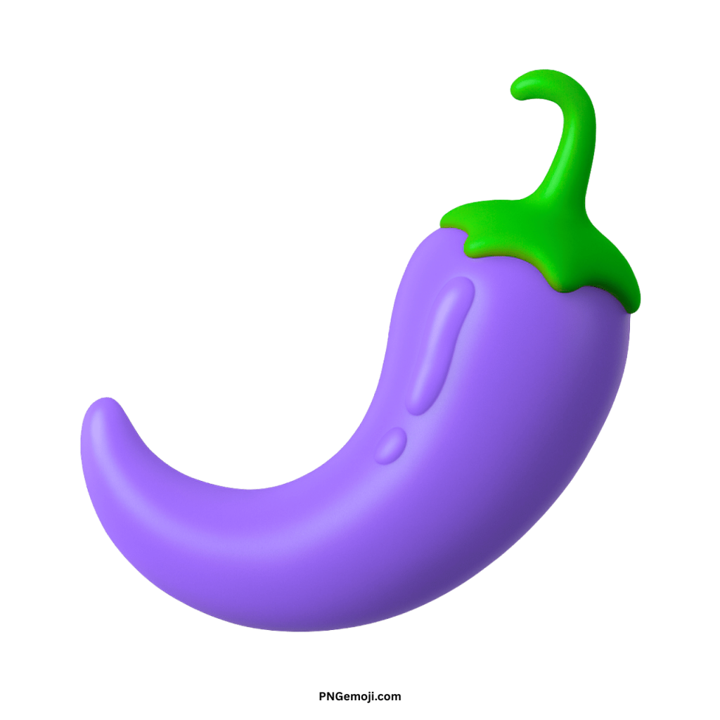 3D rendered vibrant purple chili pepper with green stem, unique design