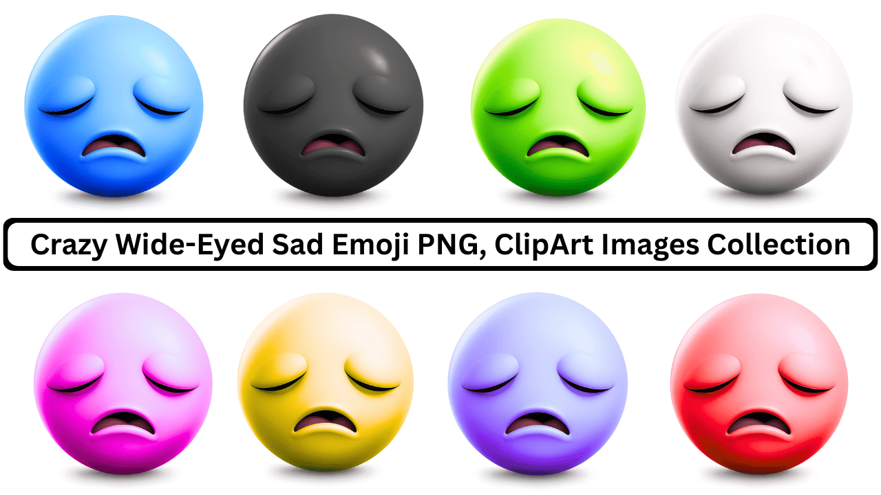 Collection of colorful 3D sad emojis with closed eyes, various colors, clipart.
