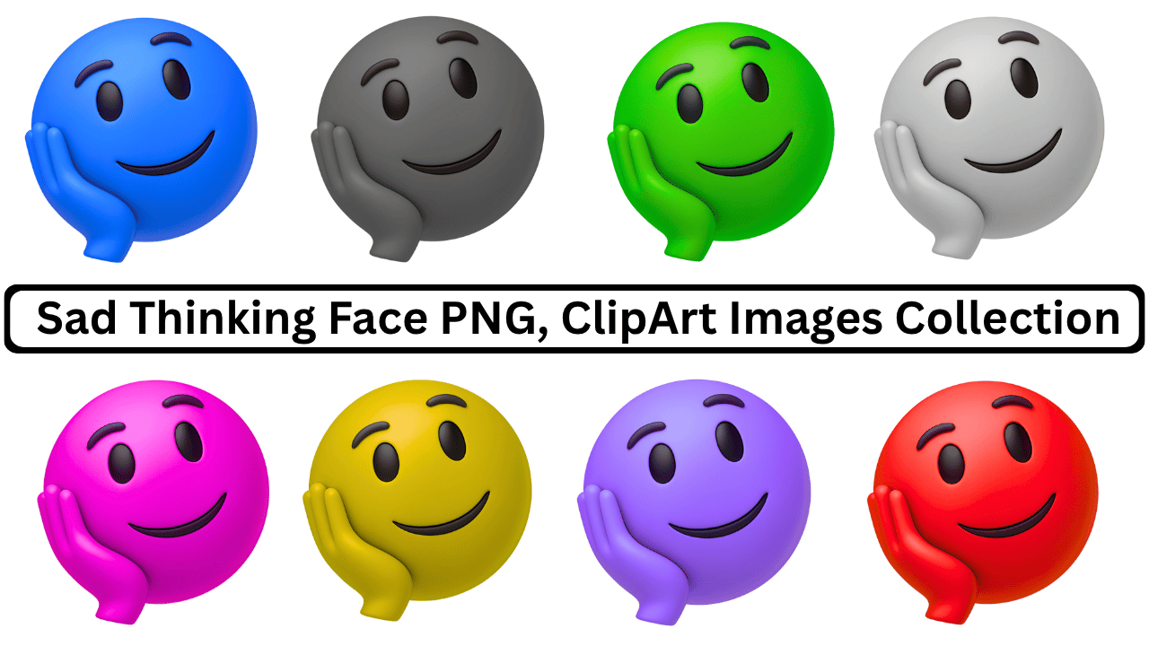 Collection of colorful 3D thinking face emojis in blue, grey, green, white, pink, yellow, purple, and red.