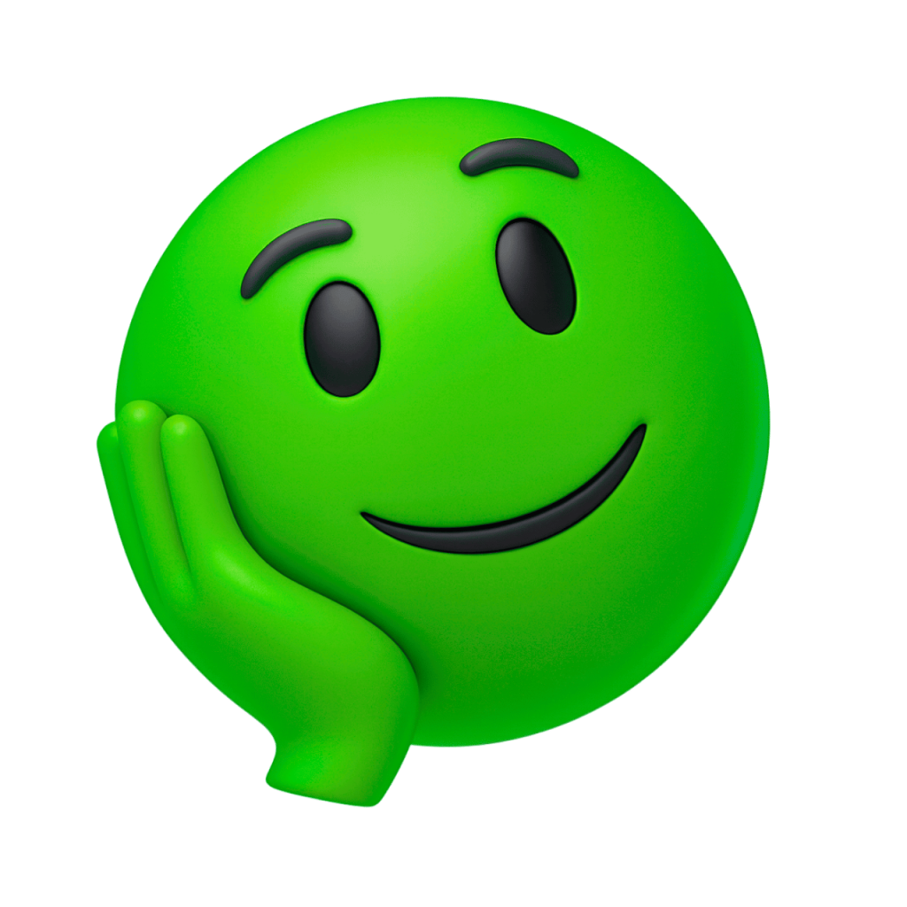 Green emoji with a thoughtful expression, resting its head on its hand, conveying contemplation or sadness.
