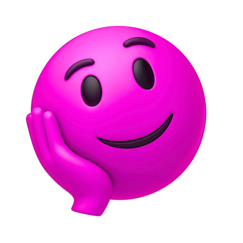 Pink emoji with a thoughtful expression, resting its head on its hand, conveying contemplation or sadness.