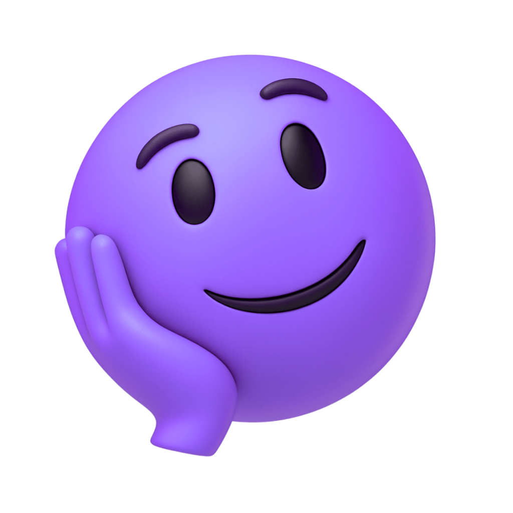 Purple emoji with a thoughtful expression, resting its head on its hand, conveying contemplation or sadness.