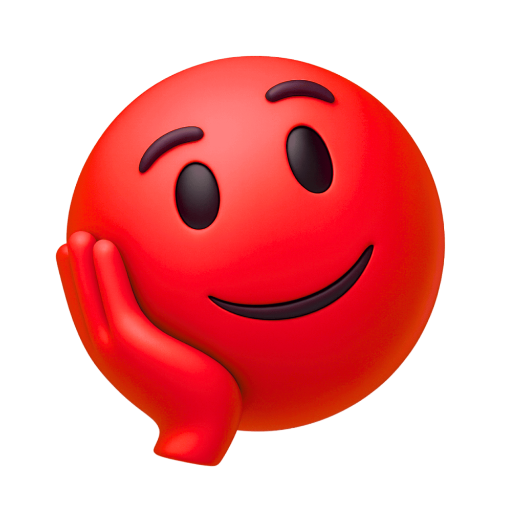 Red emoji with a thoughtful expression, resting its head on its hand, conveying contemplation or sadness.