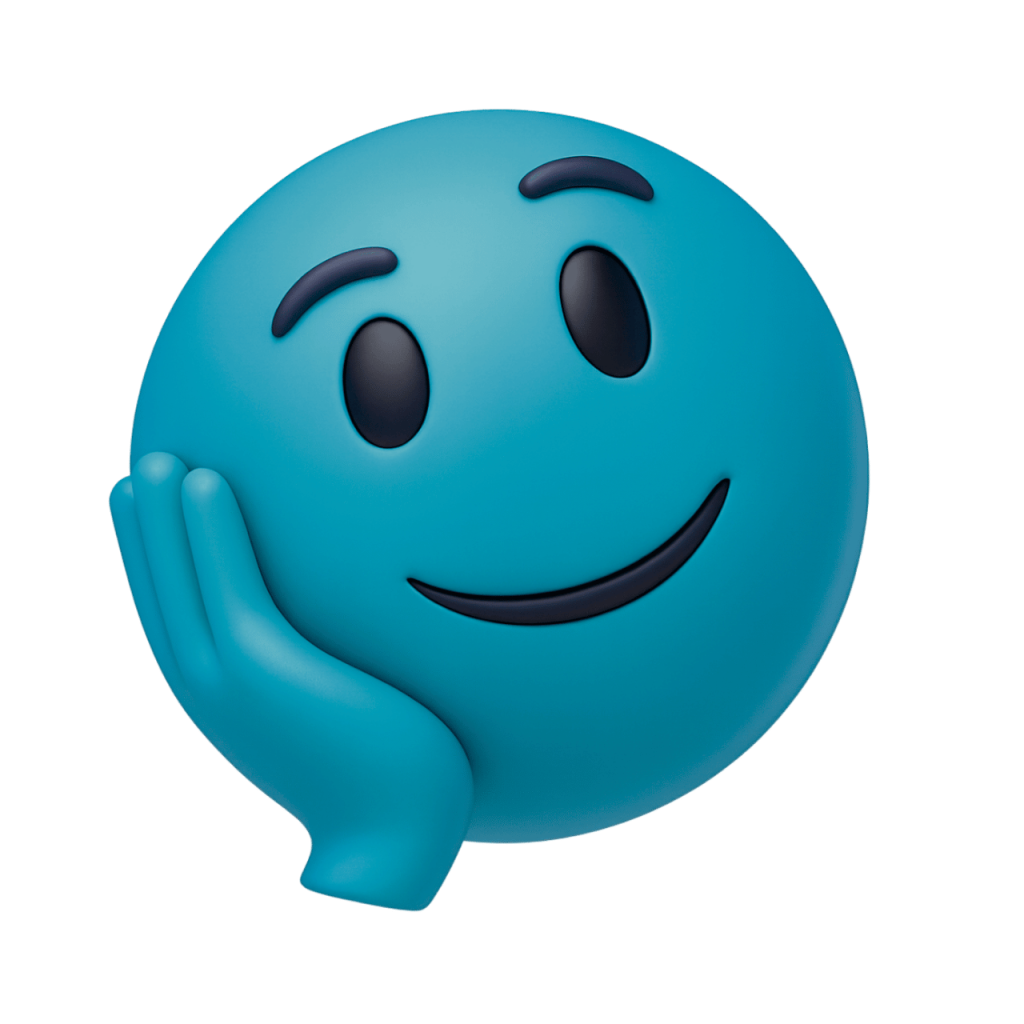 Teal emoji with a thoughtful expression, resting its head on its hand, conveying contemplation or sadness.