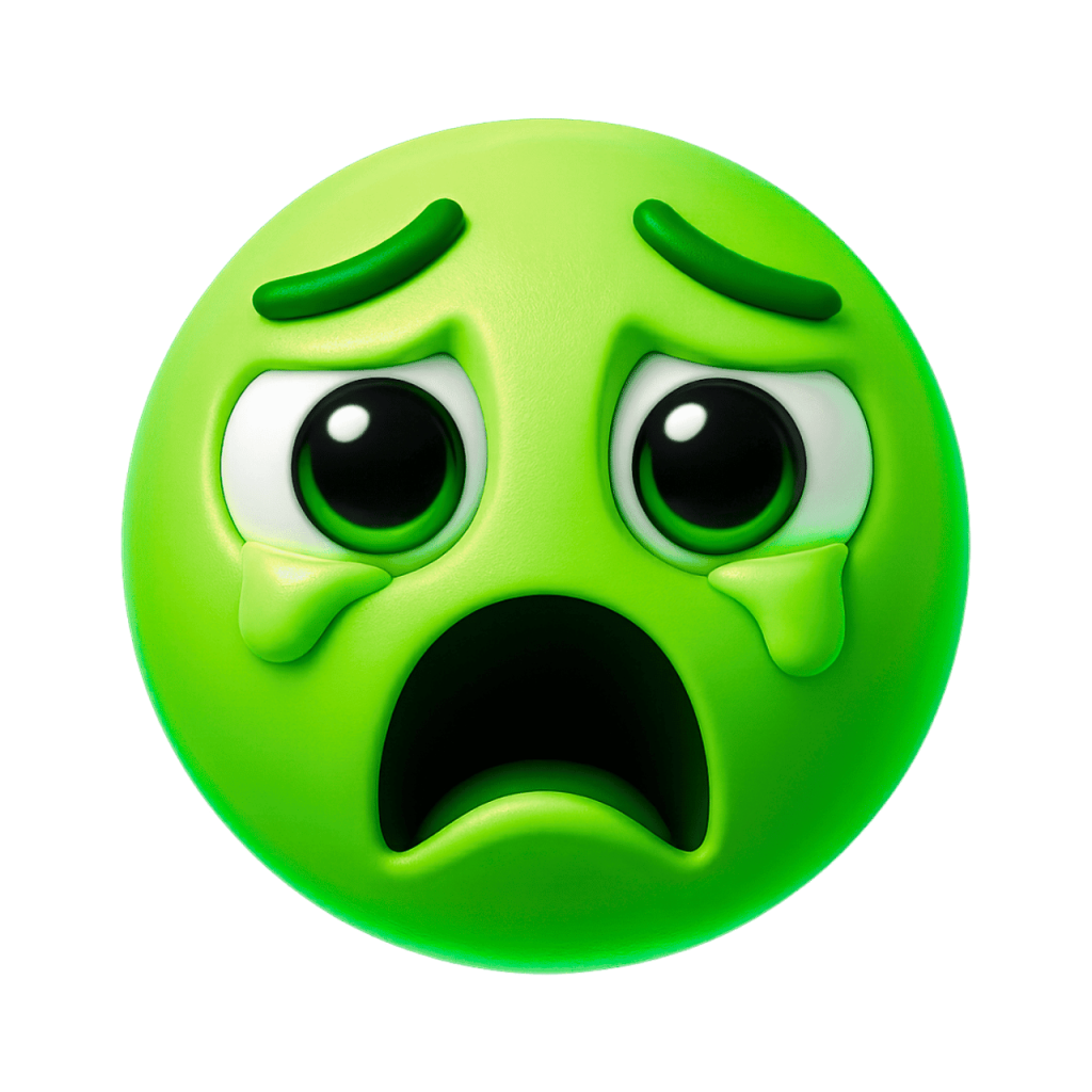 Green emoji with wide-open mouth screaming and tears, expressing intense distress or sadness.