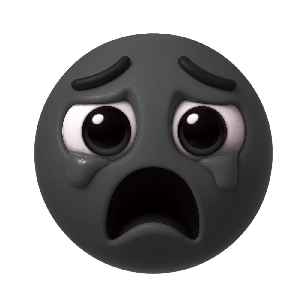 Grey emoji with wide-open mouth screaming and tears, expressing intense distress or sadness.