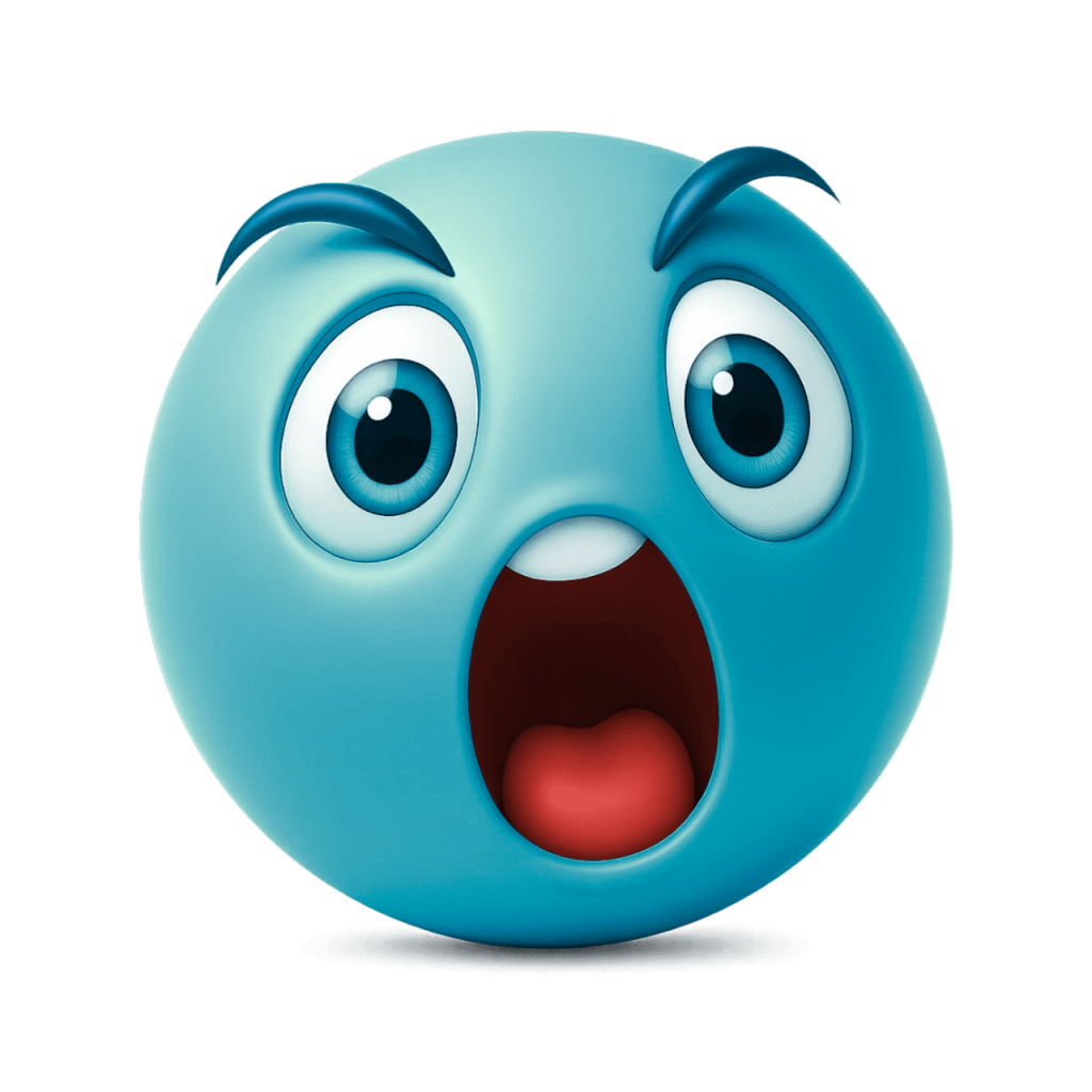 A light blue emoji with wide eyes, worried brows, and an open mouth in a screaming or shocked expression.