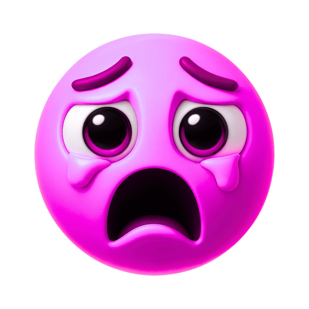 Pink emoji with wide-open mouth screaming and tears, expressing intense distress or sadness.