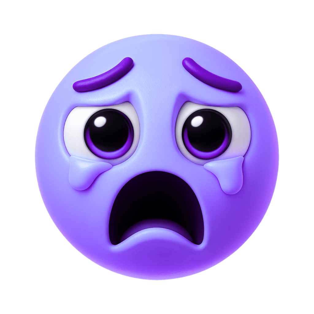 Purple emoji with wide-open mouth screaming and tears, expressing intense distress or sadness.