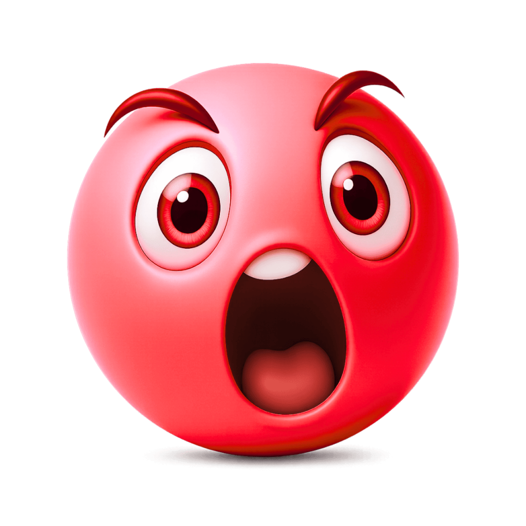 A bold red emoji with wide eyes, furrowed brows, and an open mouth in a screaming or shocked expression.