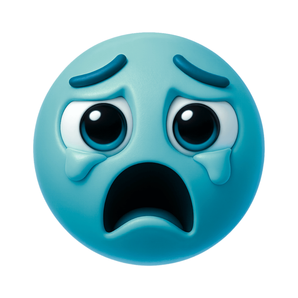 Teal emoji with wide-open mouth screaming and tears, expressing intense distress or sadness.