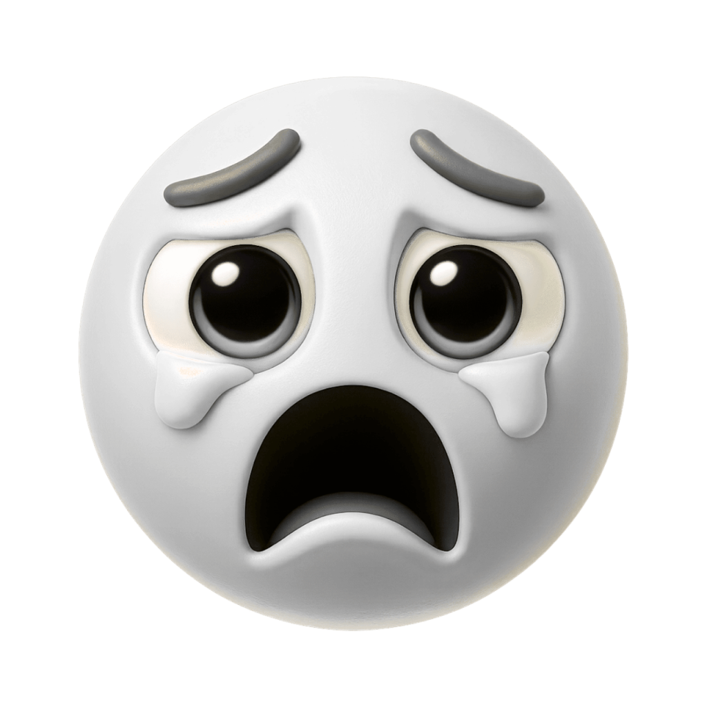 White emoji with wide-open mouth screaming and tears, expressing intense distress or sadness.