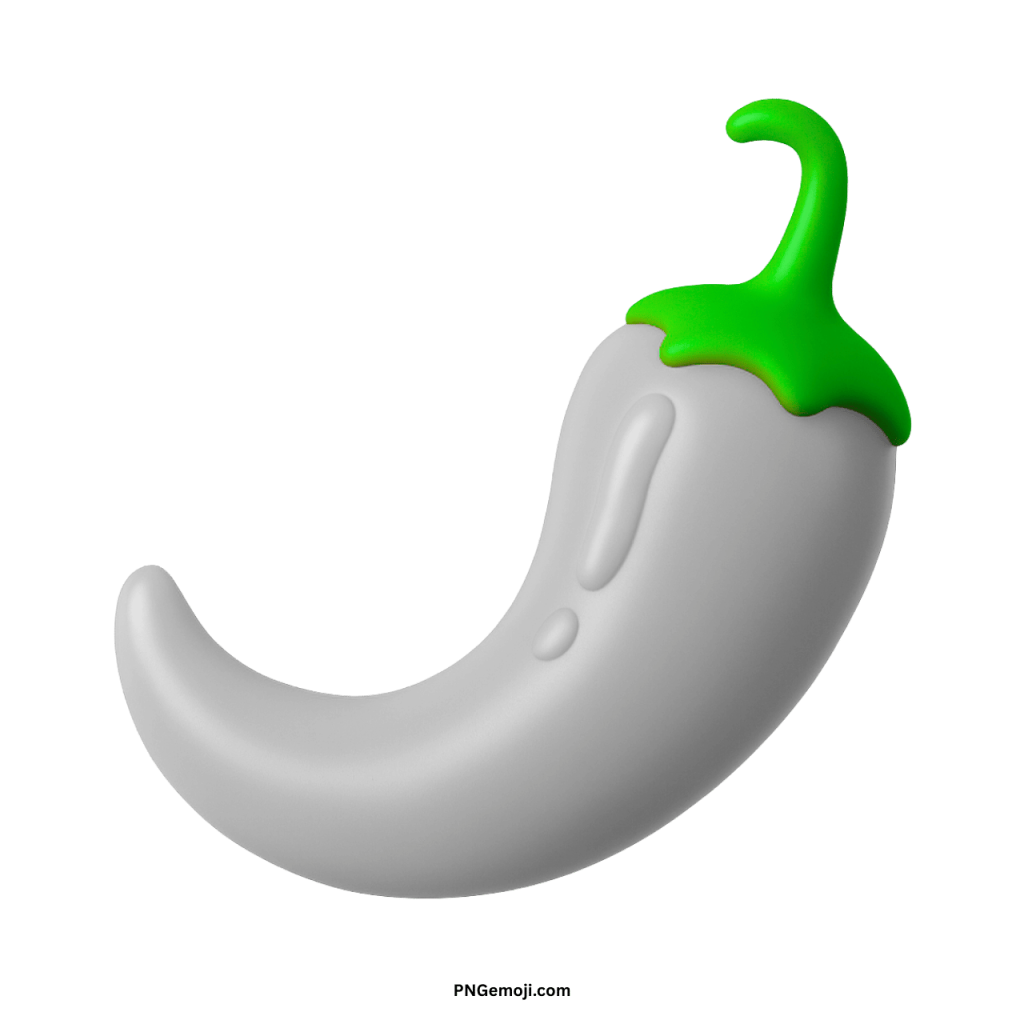 3D rendered white chili pepper with vibrant green stem, clean design