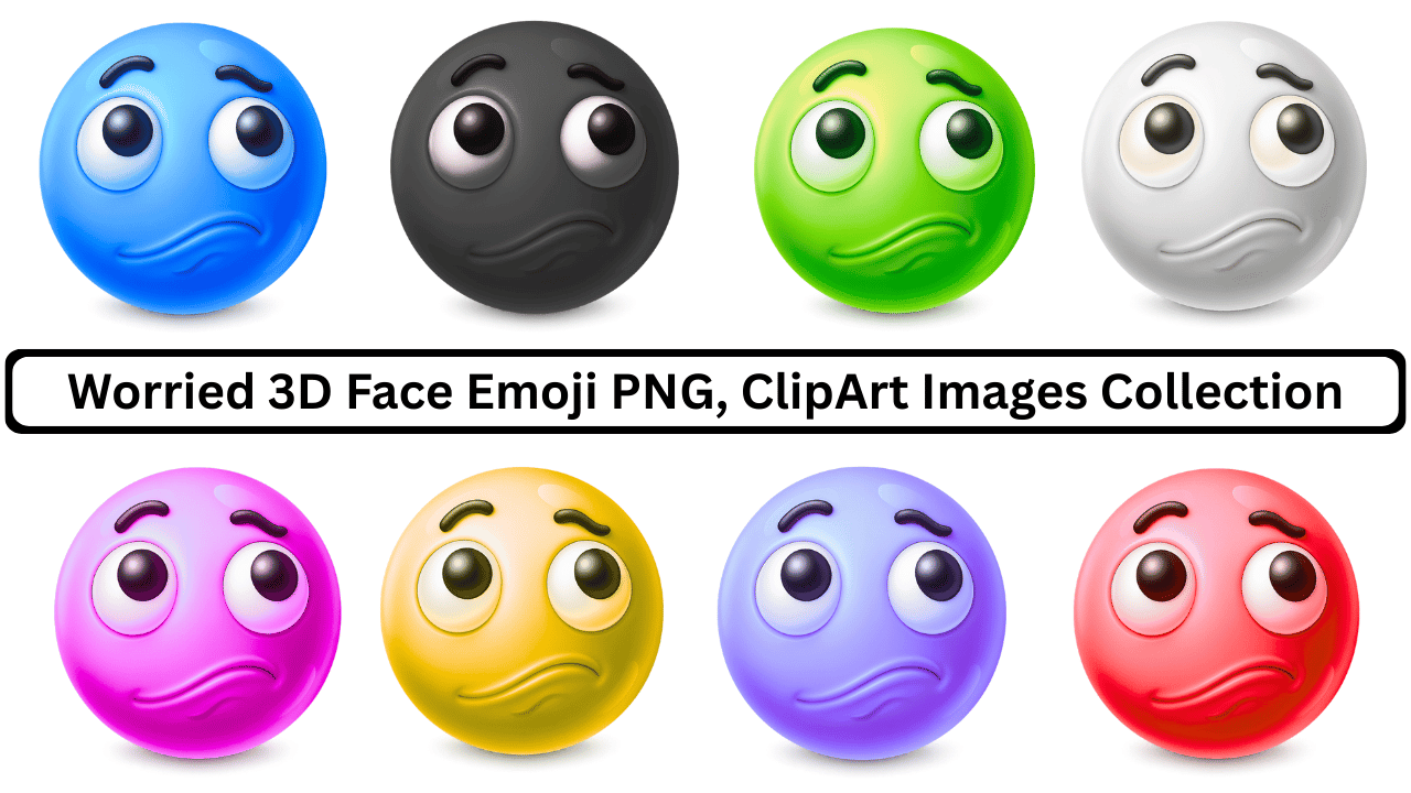 High resolution Worried 3D Face Emoji PNG with transparent background showing anxious facial expression.